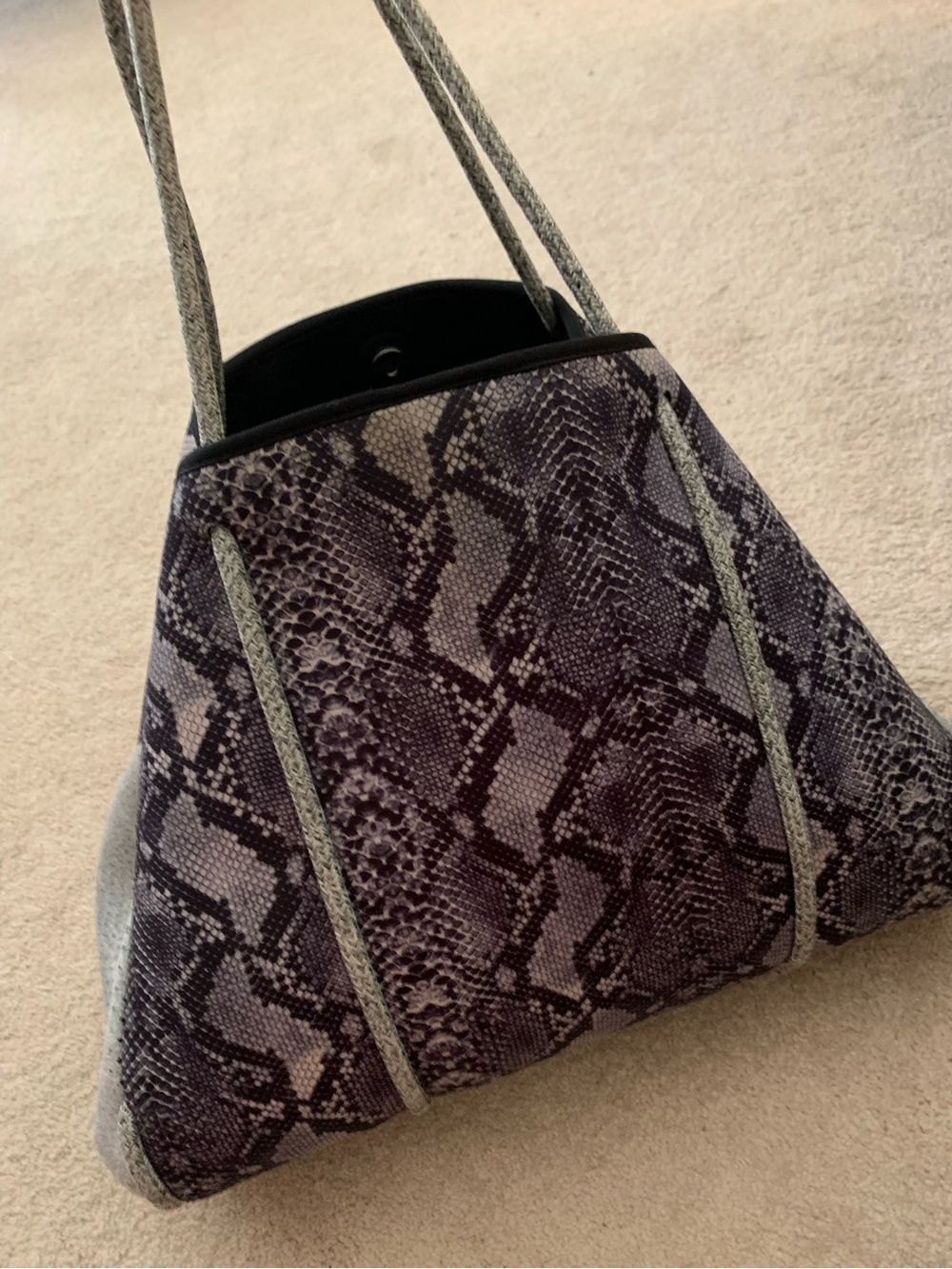 Haute Shore Lightweight Neoprene Snake-Print Tote Bag in Gray